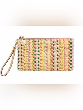 LOFT NWT Multicolor Woven Raffia Zip Wristlet Clutch Pouch OS